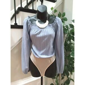 Lush Women Blue Crush Ruched Rayon Off The Shoulder Long Sleeve Bodysuit Small